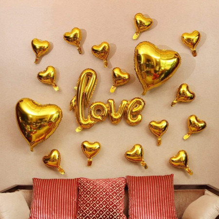 Balon din Folie Metalizata, Flippy, Model Love scris de mana, 102x65 cm, Tematica Ziua Îndrăgostiților, Ambalaj Individual, Pai Inclus, Umflare cu Aer sau Heliu, Auriu