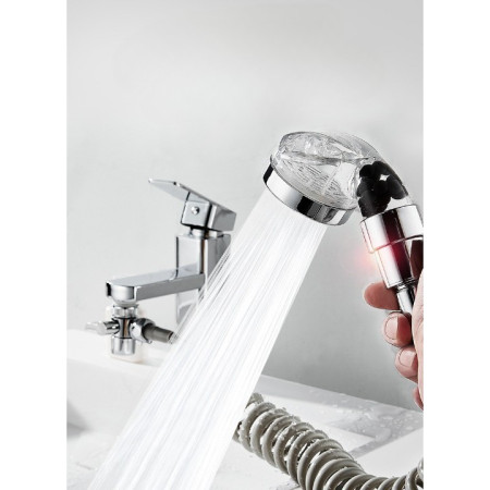 Set Extensie de Dus, Flippy, pentru Baterie Baie sau Bucatarie, 4 Piese, Filtru de Ioni Negativi, Furtun Flexibil de 1.5 Metri, Argintiu