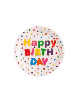 Set 10 Farfurii Unica Folosinta, Flippy, Imprimeu Happy Birthday, din Carton, Diametru 18 cm, Multicolor