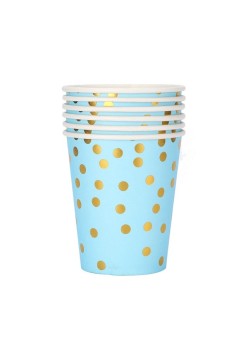 Set 10 Pahare, Flippy, Imprimeu cu Buline, din Carton, 250 ml, 7.5 x 8.5 x 5.2 cm, Albastru/Auriu