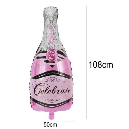 Set 2 Baloane din Folie Metalizata, Flippy, tematica Aniversare HAPPY BIRTHDAY, Figurine Model Sticla de Sampanie 50 x 108 cm si Pahar 48 x 93 cm, Roz