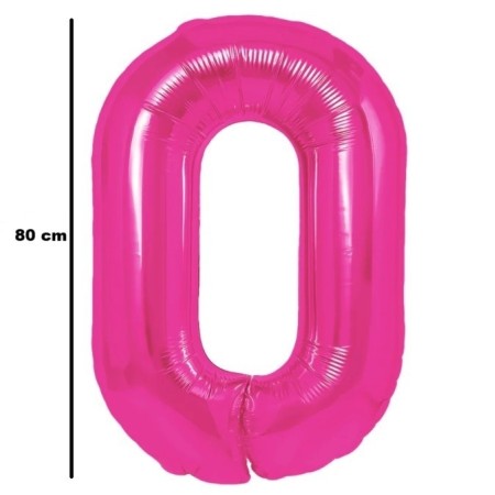 Balon din Folie Metalizata Flippy, Figurina Cifra, Tema Aniversare 80 cm, Ambalaj Individual, Pai inclus, Umflare cu Aer sau Heliu, Roz, Cifra 0