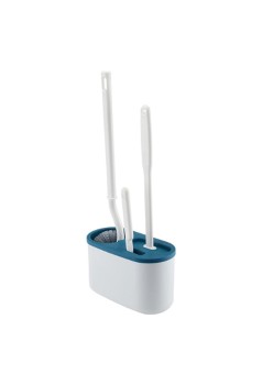 Set 3 Perii pentru Toaleta, Flippy, din Silicon, Perie Zimtata, Cap Flexibil, Suport Adeziv pentru Montarea pe Perete, 39 x 19 x 9.8 cm, Albastru/Alb