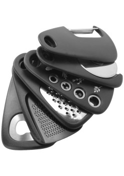 Set 6 in 1 mini ustensile bucatarie Flippy, taietor pizza, cutit, curatator, razatoare, desfacator, presa usturoi, manere din ABS, lame ascutite din otel inoxidabil, 7.1 x 12.9 x 4.8 cm,  negru