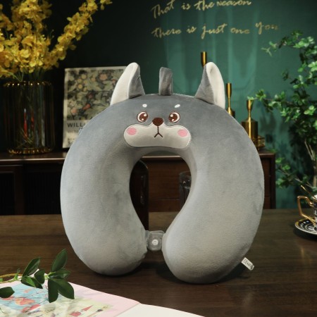 Pernă TravelHusky, Suport Ergonomic pentru Gât și Cap, Spumă cu Memorie, 30x30 cm, Sistem de Prindere cu Capse, Gri