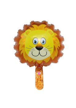 Balon din Folie Metalizata, Flippy, Mini Figurine Animalute, Model Leu, Tematica Aniversare, 34x43 cm, Ambalaj Individual, Pai Inclus, Umflare cu Aer sau Heliu, Multicolor