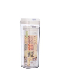 Set 2 Recipiente Depozitare Alimente 1.2L si 2.5L, Cutii Tip Container pentru Cereale, Paste sau Faina, Transparent cu Capac Alb