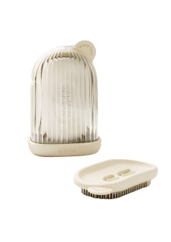Sapuniera de Calatorie, Flippy, Suport pentru Sapun cu Scurgere a Apei, Recipient cu Capac Depozitare, Savoniera pentru Baie, 12.6x6.1x8.4cm, Crem