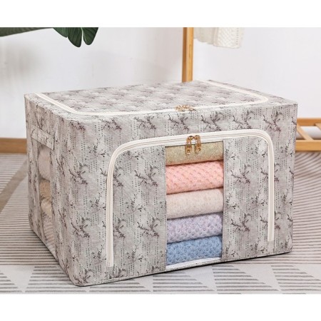 Cutie Depozitare, Flippy, 66L, din Material Textil, 50 x 40 x 33 cm, pentru Haine si Lenjerii, Model Flori de Primavara, Verde