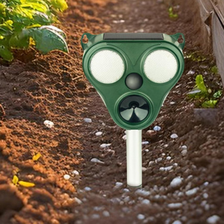 Aparat Solar cu Ultrasunete și Senzor PIR, Anti Rozătoare și Insecte, Repelent Animale Mari și Mici, IP66, 5 Setări, 300 mp, Verde