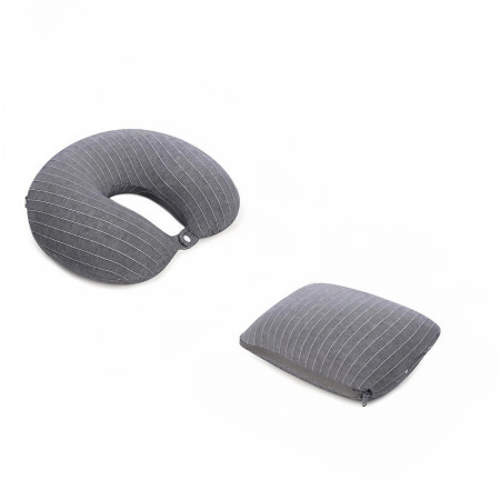 Pernă de Călătorie 2în1, Design Versatil cu Particule de Spumă cu Memorie, Confort Ergonomic, Gri
