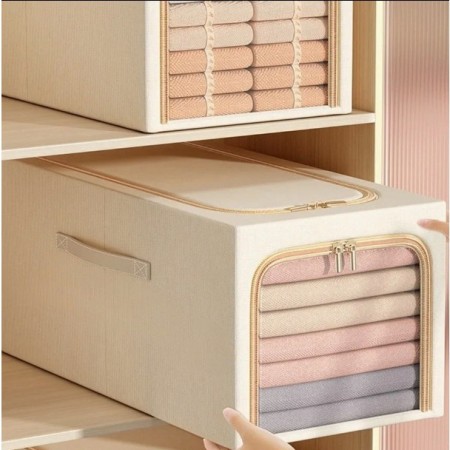 Cutie de Depozitare, Flippy, 31L, din In si Bumbac, Pliabila, Cadru din Otel, 45 x 30 x 23 cm, Kaki