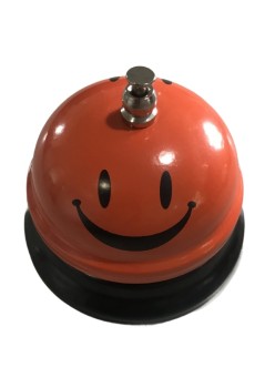 Clopotel Metalic Multifunctional, Flippy, Portocaliu cu Imprimeu Smiley Face, 7.5x7.5x6.5 cm, Receptie, Restaurant, Cafenele