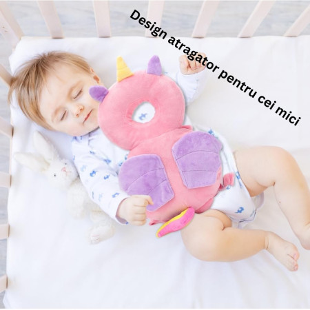 Pernă Rucsac BabyUnicorn, Protecție Moale pentru Cap, Tetieră Ergonomică, 33x6x19 cm, 180 g, Roz
