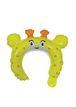 Balon din Folie Metalizata, Flippy, Tip Coronita cu Urechi, Model Girafa, Ambalaj Individual, Pai Inclus, Umflare cu Aer sau Heliu, 28 x 31 cm, Galben