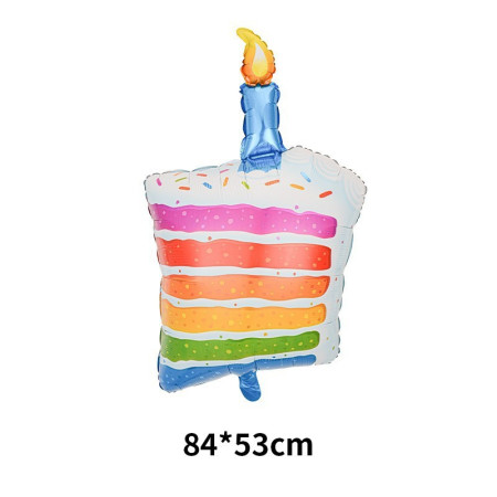Balon din Folie Metalizata, Flippy, Model Prajitura cu Lumanare, 84x53 cm, Baloane Party, Ambalaj Individual, Pai Inclus, Umflare cu Aer sau Heliu, Multicolor