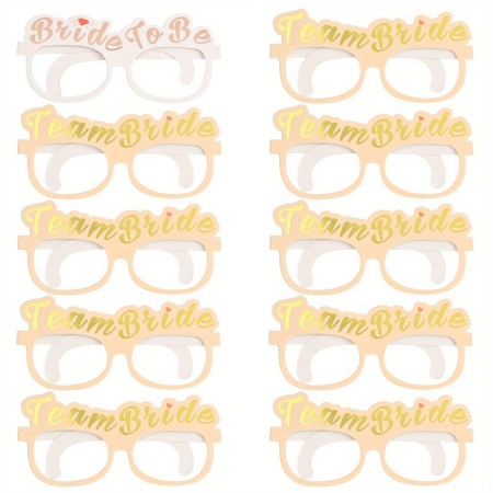 Set 10 Ochelari, Flippy, Tematica Petrecerea Burlacitelor, Model Team Bride si Bride to Be, 9 x Roz, 1 x Alb