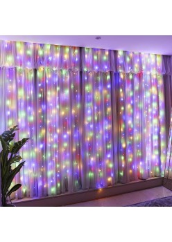 Instalatie Craciun Tip Perdea, 8 Jocuri de Lumini, Interconectabila, 3 m x 2 m, 240 LED-uri, Prelungitor 1.5 m, Fir transparent, Multicolor