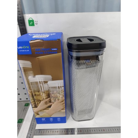 Cutii de Depozitare Alimente, Flippy, Set din 2 Cutii de tip Container, 1.2L, 2.5L, Recipiente pentru Cereale in Bucatarie,  Transparente cu Capac Negru