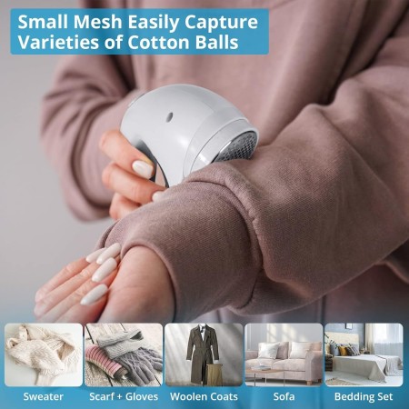 Aparat Pentru Curatat Scame, Par Si Praf, Flippy, Trimmer pentru Diferite Tipuri De Material, Cu Lame Din Otel Inoxidabil, Maner Ergonomic, Incarcare Prin USB, 15x6x9 cm, Alb