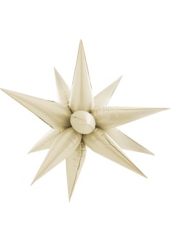 Balon din Folie Metalizata, Flippy, Figurina Stea 3D, 66 cm, Ambalaj Individual, Pai inclus, Umflare cu Aer sau Heliu, Crem