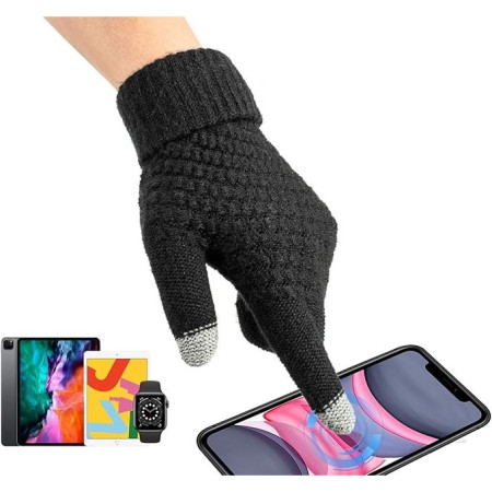 Manusi de Dama, Flippy, Functie Touchscreen (ecran tactil), Material Acril Tricotat, Manseta Elastica, Interior Catifelat, Marime Universala, Negru