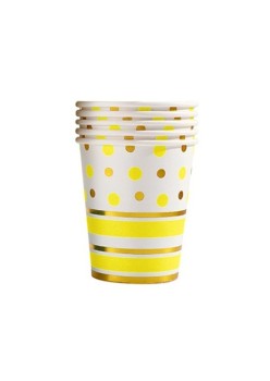 Set 10 Pahare, Flippy, Imprimeu cu Buline si Dungi, din Carton, 250 ml, 7.5 x 8.5 x 5.2 cm, Galben/Auriu