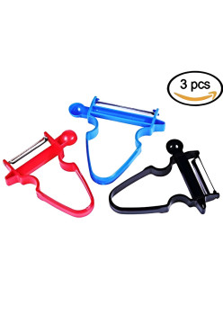 Set 3 Accesorii de Decojire, Razuire si Feliere, Flippy, pentru Legume si Fructe, Negru-Rosu-Albastru