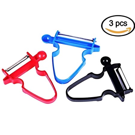 Set 3 Accesorii de Decojire, Razuire si Feliere, Flippy, pentru Legume si Fructe, Negru-Rosu-Albastru