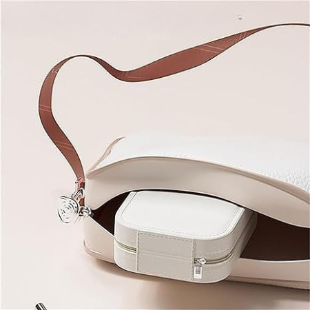 Portfard Cosmetice cu Oglindă LED, 3 Modele de Lumină, Încărcare USB, Baterie 1200 mAh, Compartimentat, Imitație Piele, Alb, 16.5x11.5x6 cm