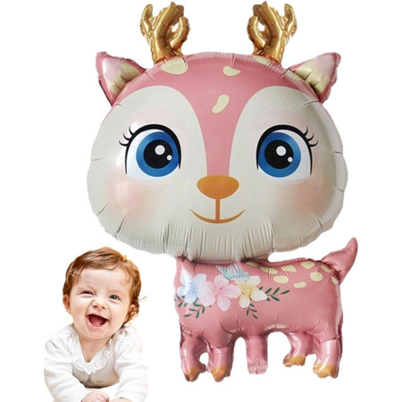 Balon din Folie Metalizata, Flippy, Mini Figurine, Model Cerb, Tematica Aniversare, 49x74.5 cm, Ambalaj Individual, Pai Inclus, Umflare cu Aer sau Heliu, Roz