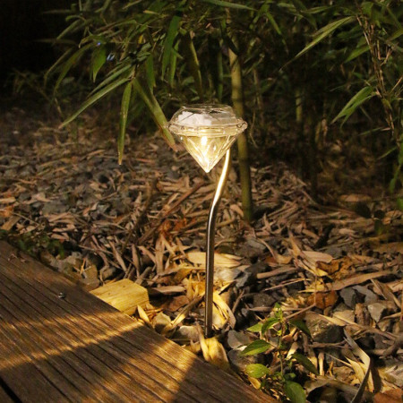 Lampă Solară LED pentru Grădină, Design Tip Diamant, Iluminare Alb Cald, IP65, 30 cm