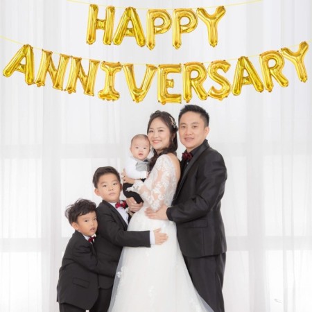 Set Baloane din Folie Metalizata, Flippy, Model Happy Anniversary, Litere de 40 cm, Baloane Party, Ambalaj Individual, Pai Inclus, Umflare cu Aer sau Heliu, Auriu