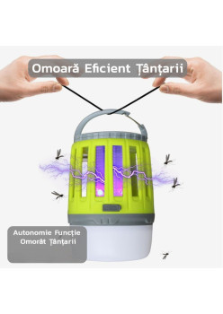 Lampă UV antiinsecte Flippy, anti muste, anti tantari, Conectare la priza prin USB, portabil, 3.7 V, 200 lumeni, 8.5 x 13.3 cm, Verde