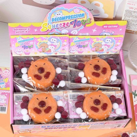 Jucarie Antistres Squishy, Flippy, cu Revenire Lenta, Forma de Biscuite Rotund, Model Capybara, 7x6.5 cm, 55g, Ambalaj Transparent, Maro