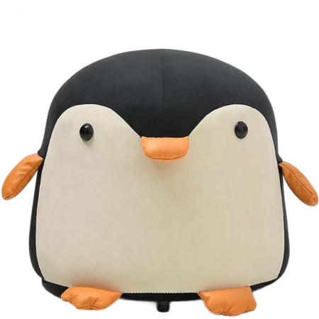 Taburet pentru Copii, Cadru din Lemn Masiv, Pernă Elastică din Burete, Design Ergonomic cu Mâner, Model Pinguin, 25 x 29 x 29 cm, Negru