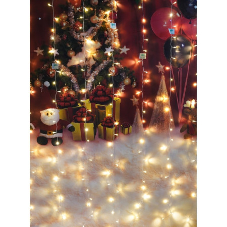 Instalatie Craciun, Tip Perdea, IP44, 2 m x 2 m, 240 LED-uri, Alb cald, 8 jocuri de lumini, Transformator, Interconectabila, Prelungitor 5 m inclus, Fir transparent, Interior/ Exterior, Flippy