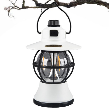 Lampă Camping Retro Reîncărcabilă, 3 Moduri Iluminare, 1200mAh, LED 5W, Intensitate Reglabilă, Culoare Albă, 20 cm, Portabilă cu Mâner