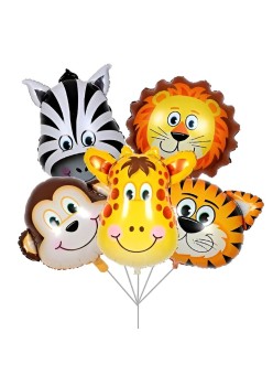 Set 5 Baloane Folie Metalizata, Flippy, Figurine Animale Salbatice, 30 cm, Ambalaj Individual, Pai inclus, Umflare cu Aer sau Heliu, Multicolor