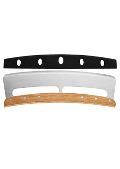 Taietor Feliator de Pizza, Flippy, din Otel Inoxidabil, cu Capac, Maner din Lemn, Antialunecare, Lama Neteda si Ascutita, 34x10 cm, Maro