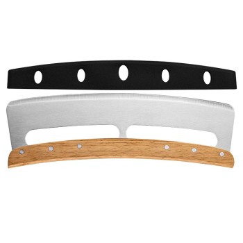 Taietor Feliator de Pizza, Flippy, din Otel Inoxidabil, cu Capac, Maner din Lemn, Antialunecare, Lama Neteda si Ascutita, 34x10 cm, Maro