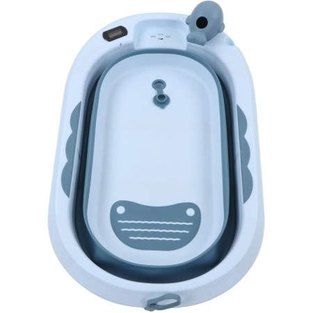 Cada Baie Pliabila pentru Copii 0-6 Ani – Albastra, Cu Termometru, Perna Suport, Model Balena, 81.5 x 49 x 21.5 cm