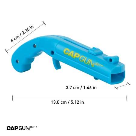 Deschizator de Sticle Tip Pistol, din Plastic ABS, Cu Tragaci si Functie de Lansare Capac, 13x6x3.7 cm, Albastru