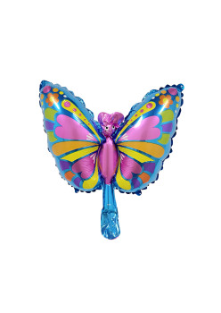 Balon din Folie Metalizata Flippy, Mini Figurine, Model Fluturaș, 40x34cm, Ambalaj Individual, Pai Inclus, Umflare cu Aer si Heliu, Multicolor