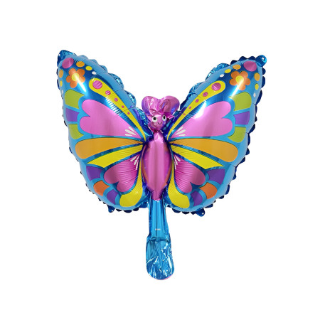 Balon din Folie Metalizata Flippy, Mini Figurine, Model Fluturaș, 40x34cm, Ambalaj Individual, Pai Inclus, Umflare cu Aer si Heliu, Multicolor