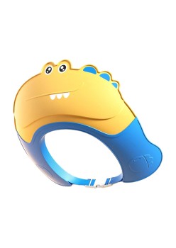 Casca de Dus, Flippy, Previne Scurgerea Apei si Samponului pe Fata, 0-12 Ani, Ajustabila, din TPE+PP, 20 x 23 cm, Model Crocodil, Galben/Albastru