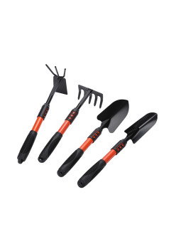 Set 4 Unelte de Grădină cu Mâner Extensibil, Oțel Carbon, pentru Plantare și Îngrijire Sol, Negru