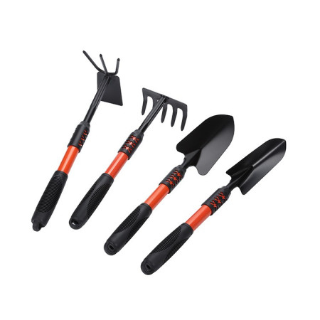 Set 4 Unelte de Grădină cu Mâner Extensibil, Oțel Carbon, pentru Plantare și Îngrijire Sol, Negru