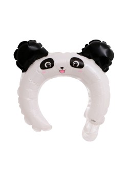 Balon din Folie Metalizata, Flippy, Tip Coronita cu Urechi, Model Panda, Ambalaj Individual, Pai Inclus, Umflare cu Aer sau Heliu, 27 x 28 cm, Alb/Negru