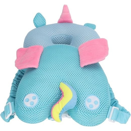 Pernă Tip Rucsac pentru Protecția Capului Bebelușilor, Tetieră Model Unicorn, Design cu Plasă Aerisită, 33x6x19 cm, 180 g, Albastru